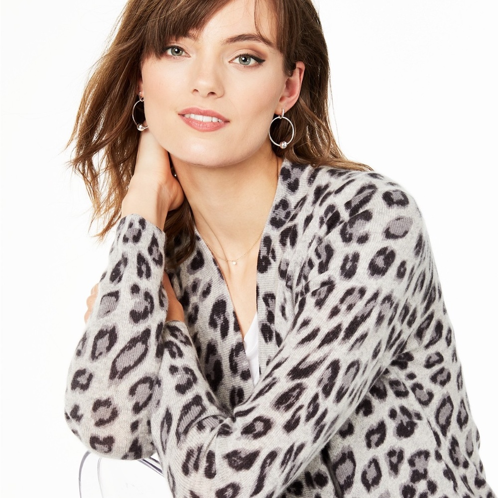 Charter Club Animal Print 100%Cashmere Cardigan PS
